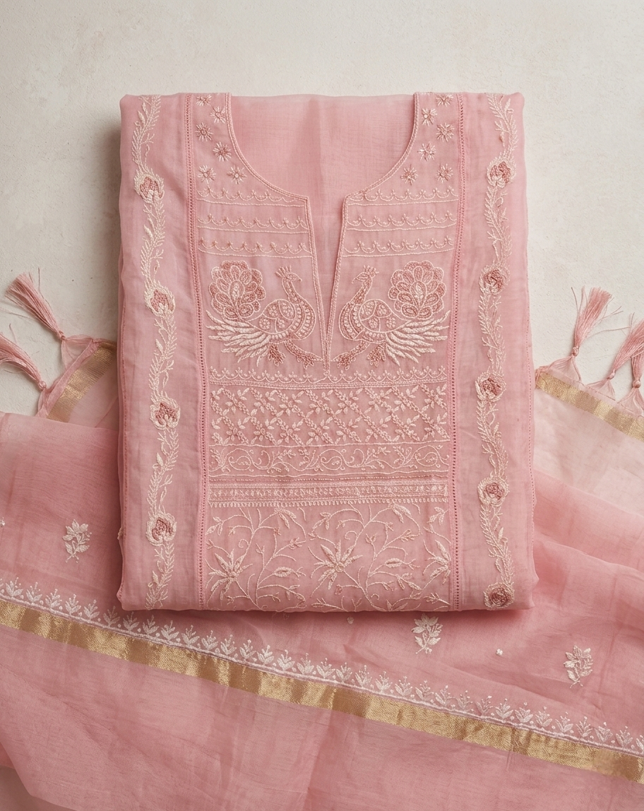 Peacock Pearl Kurta Dupatta Set - Image 3