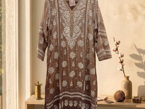 Mocha Swirl Muslin Kurta