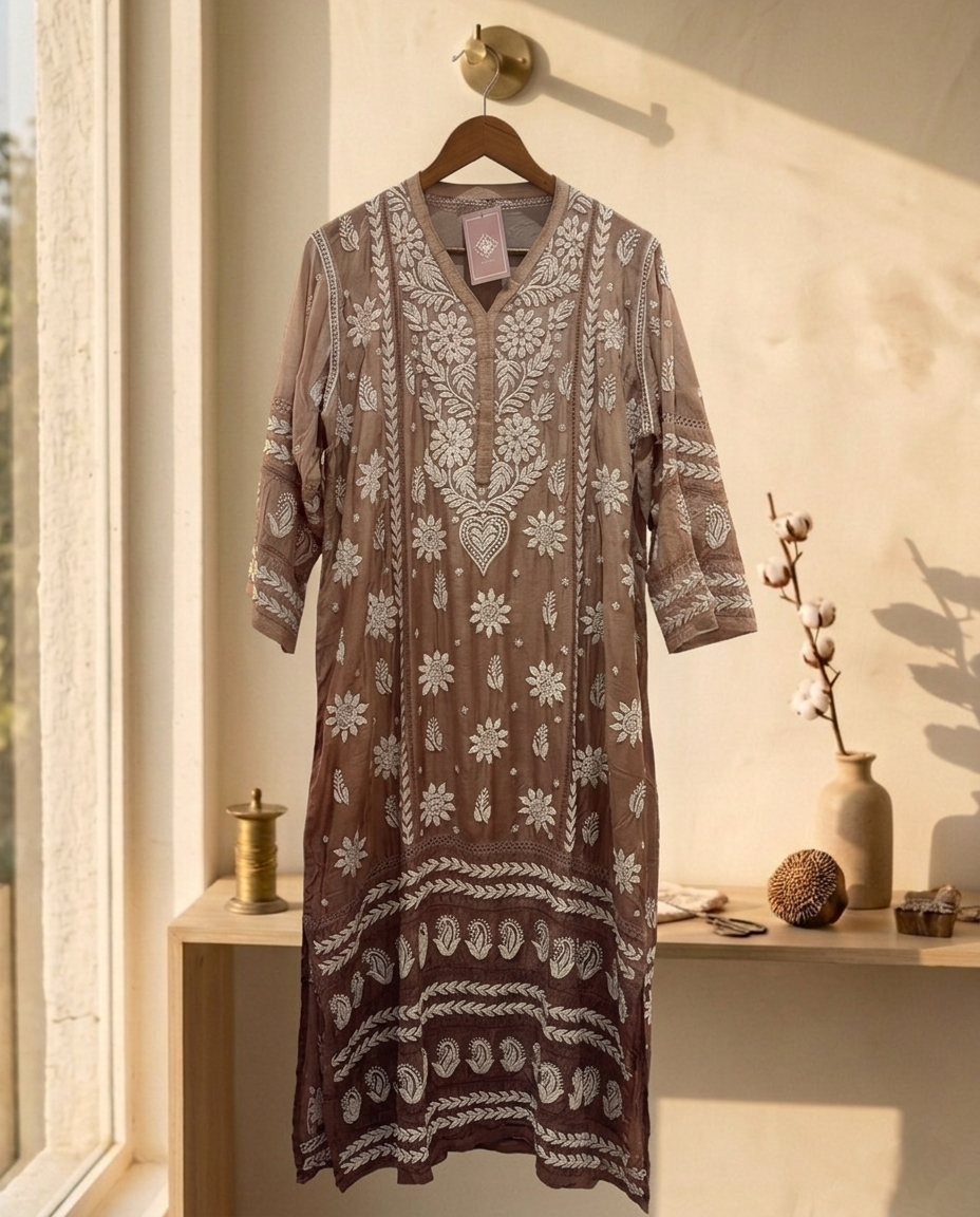 Mocha Swirl Muslin Kurta