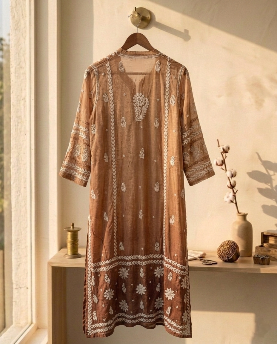 Mocha Swirl Muslin Kurta