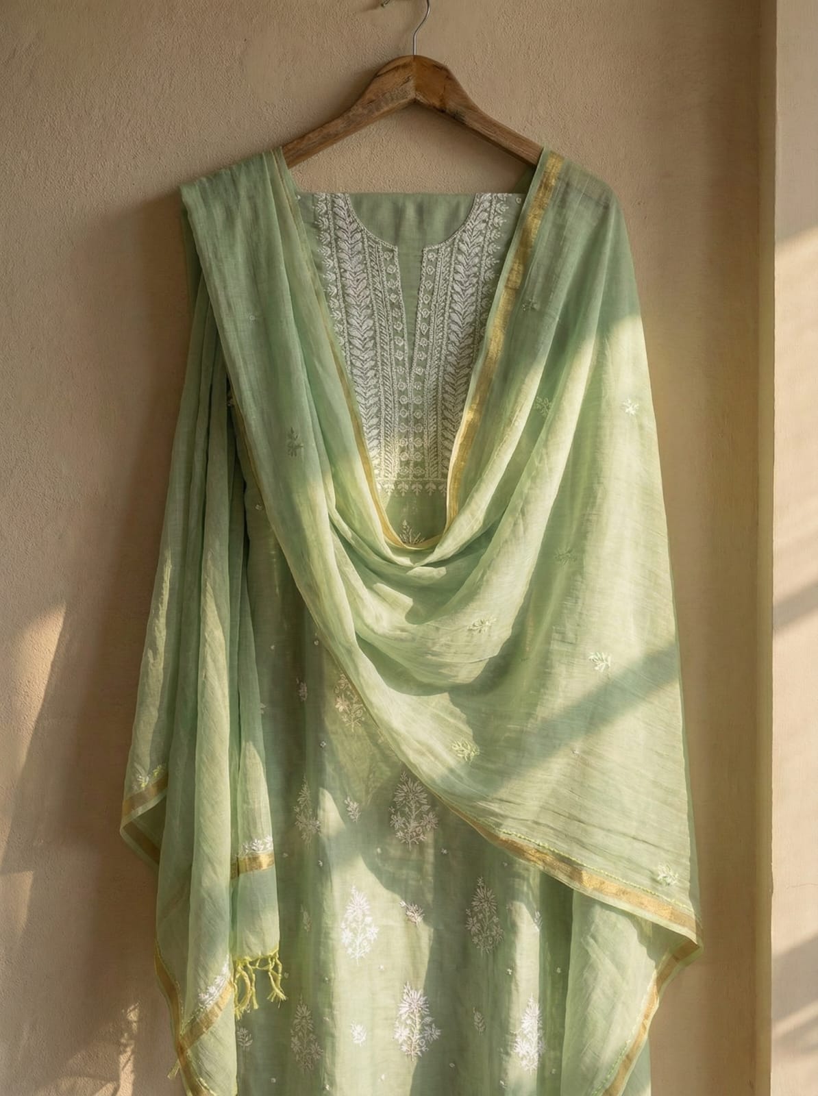 Spring Green Kurta Dupatta Set - Image 3