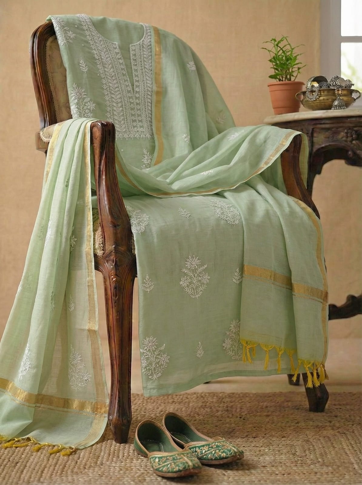 Spring Green Kurta Dupatta Set - Image 4