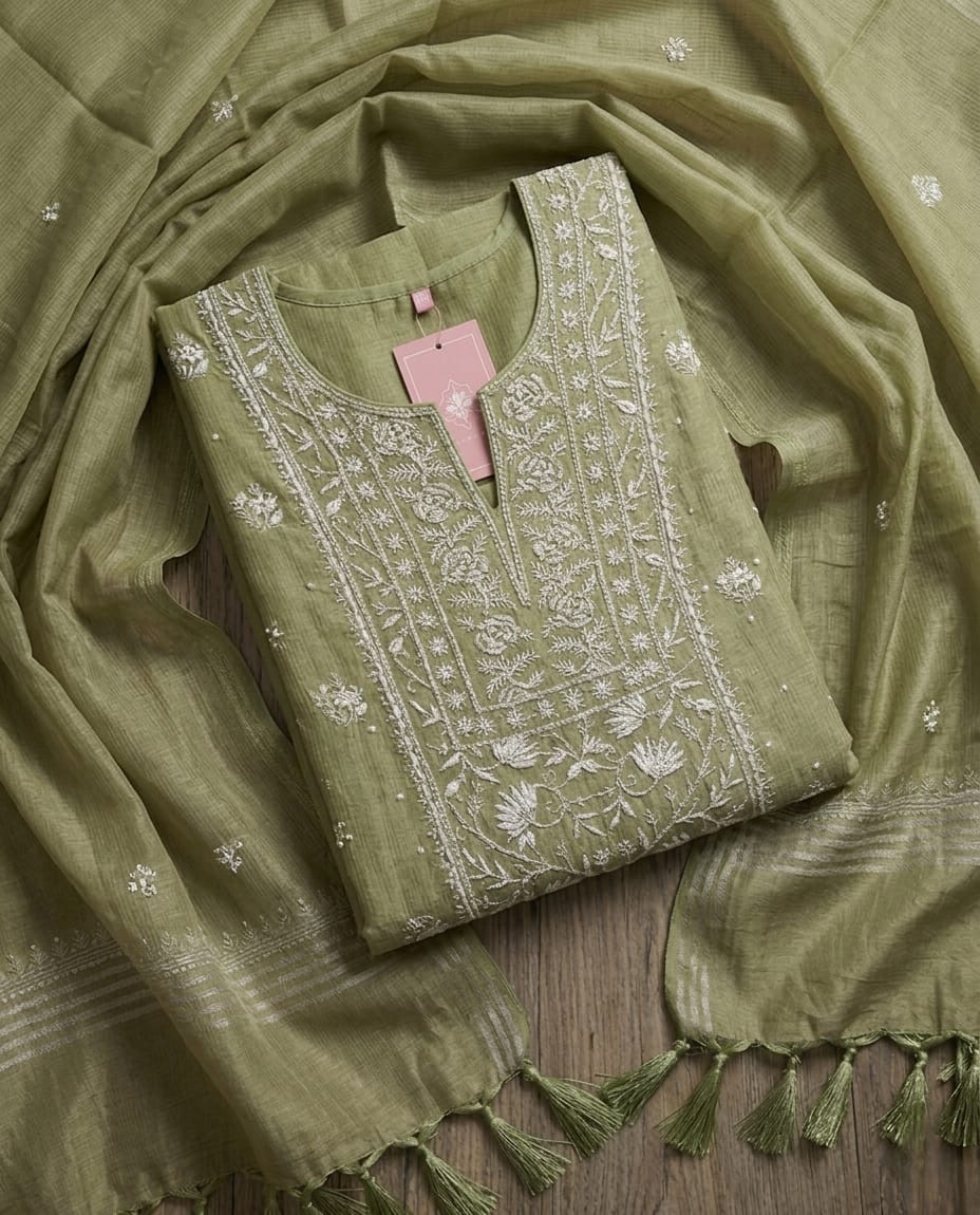 Pista Kunafa Kurta Dupatta Set - Image 4